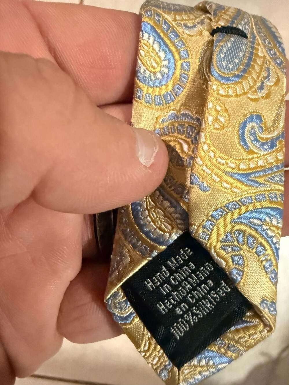 Hi-Brow Gold and Blue Silk Paisley Necktie Hand Made - Picture 5 of 8